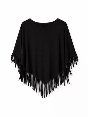 SHEIN Black Fringe Poncho Top